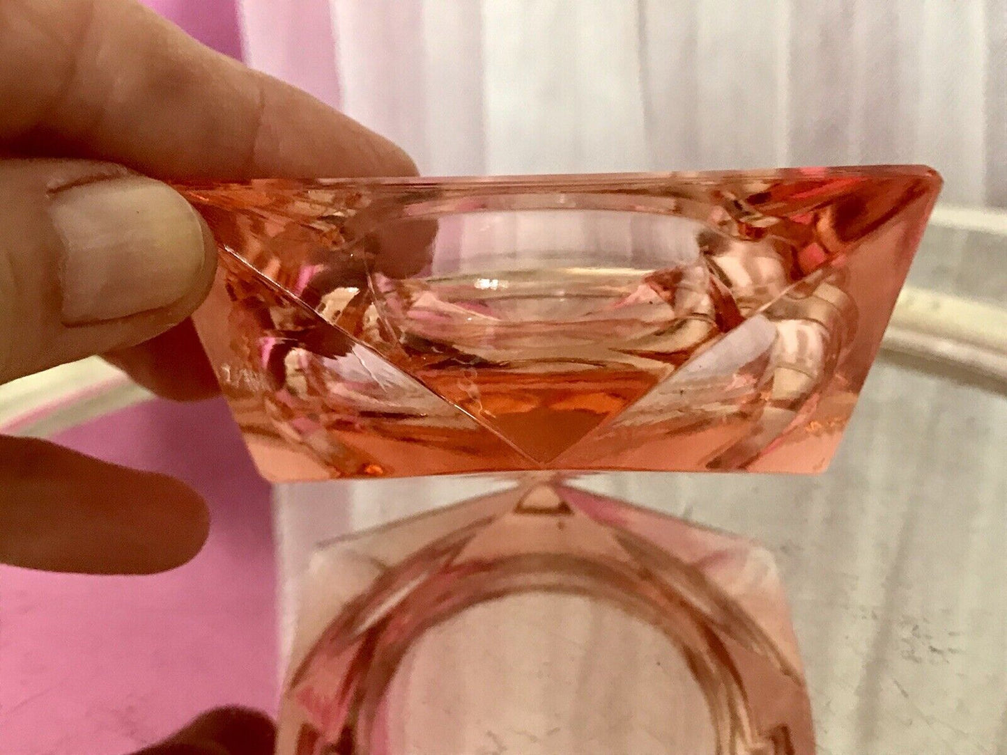Antik Art Déco Aschenbecher Ascher Rosalin Pressglas Glas geometrisiert
