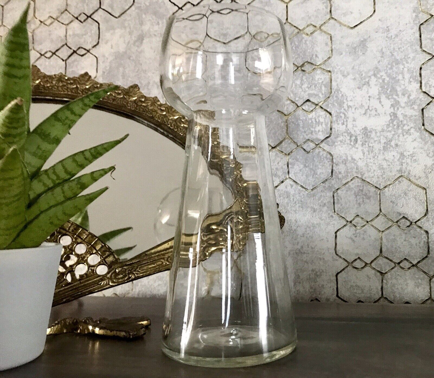 antik Art Déco Glasvase Hyazinthen Glas Vase Zwiebelglas gerippt