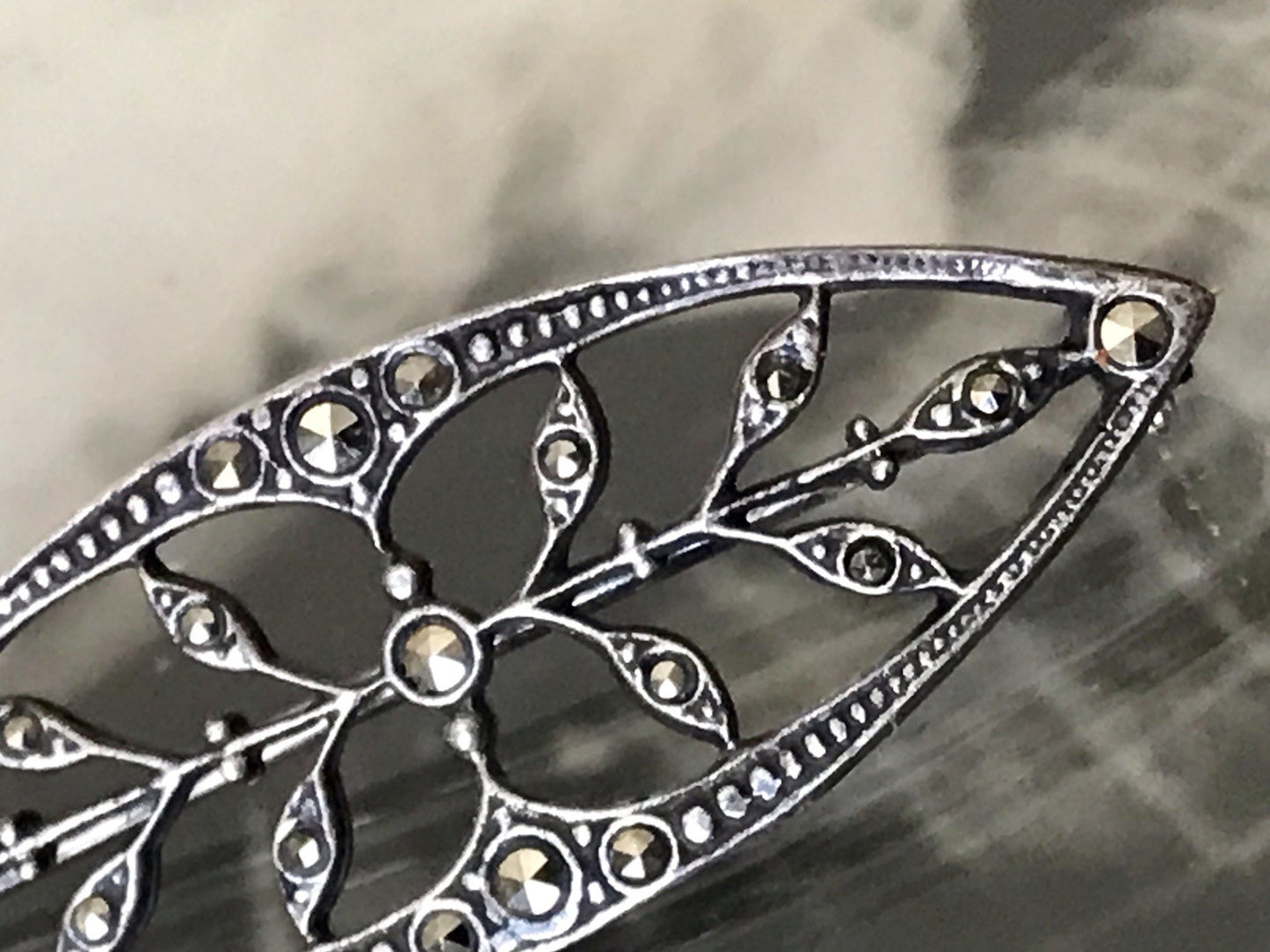 Antik reines Jugendstil Brosche 835 Silber Markasite WUNDERVOLLE ARBEIT!