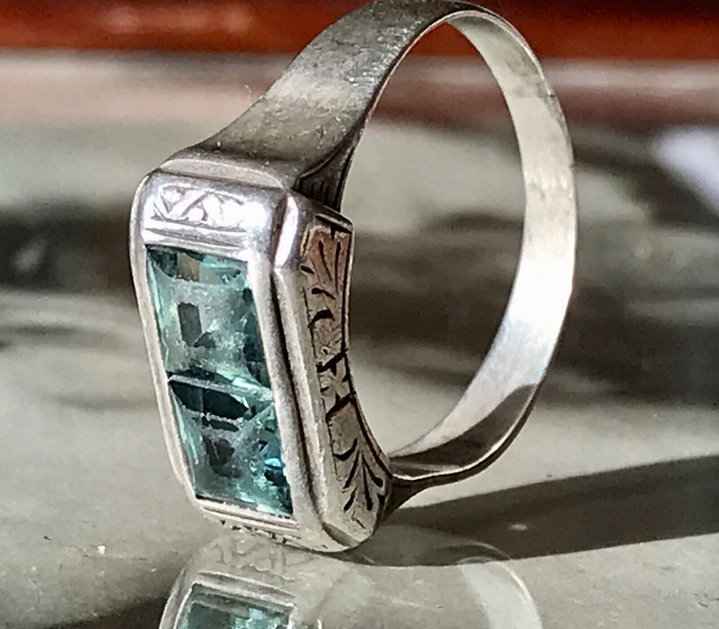 Antik Art Déco Unisex RING Silber Gr. 62 19,7 Blaugrüne Steine
