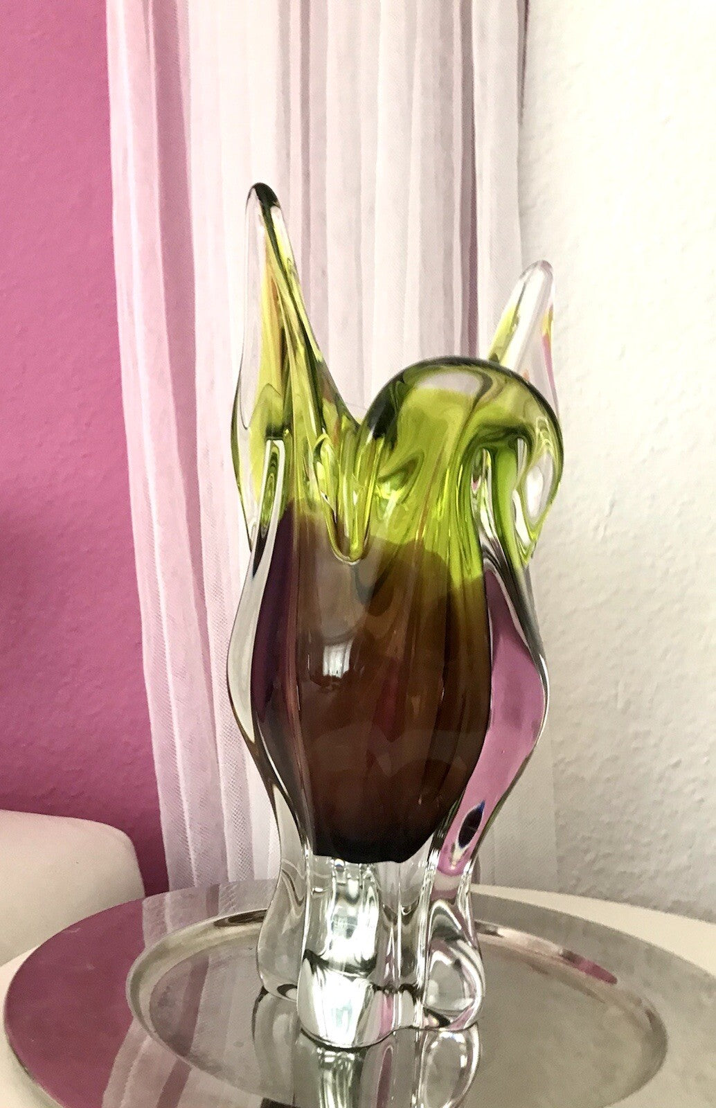 Vintage große Glasvase Vase Chribska 60er Jahre Glas Hospodka grün aubergine