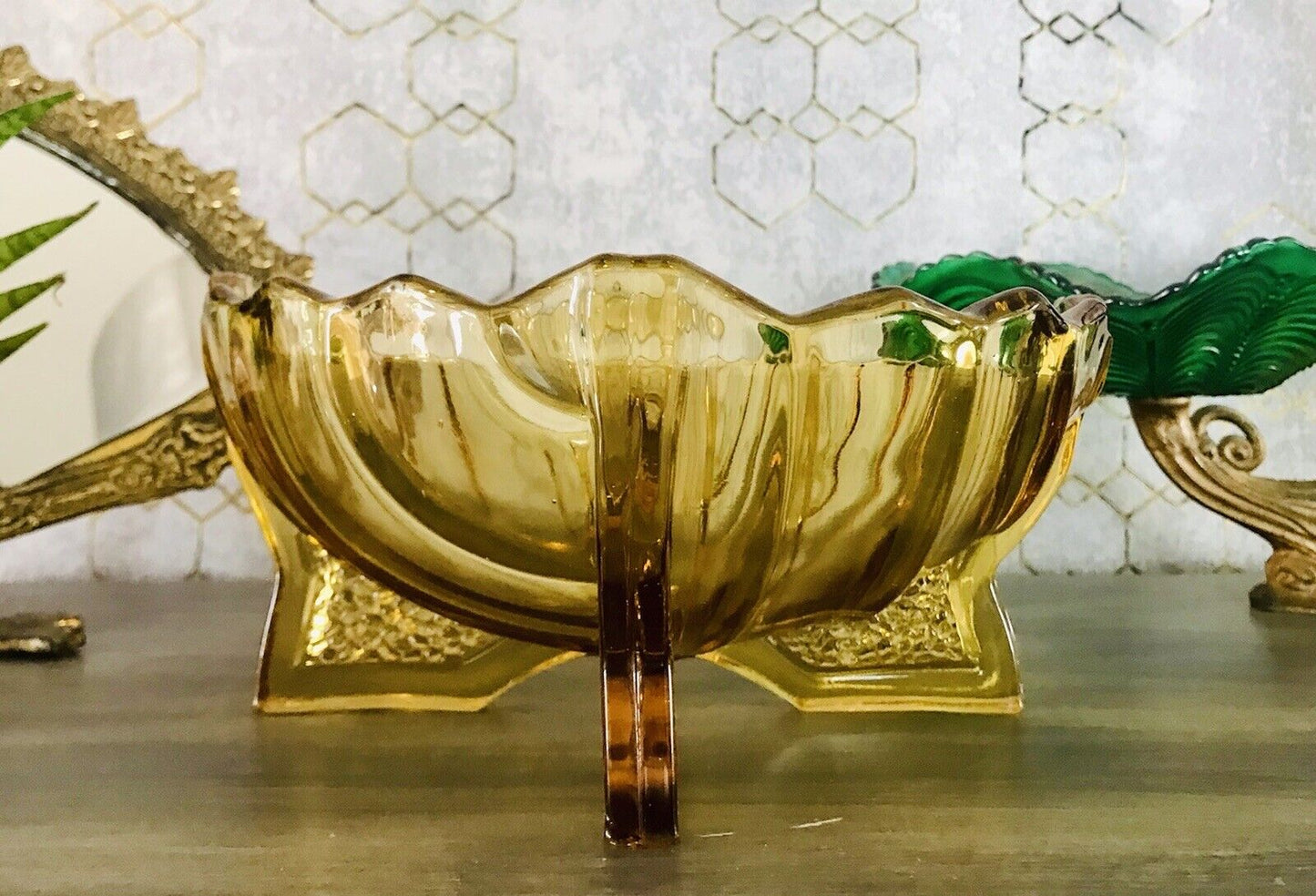 Antik Art Déco gelb Pressglas Jardiniere Schale Glas RAR markant