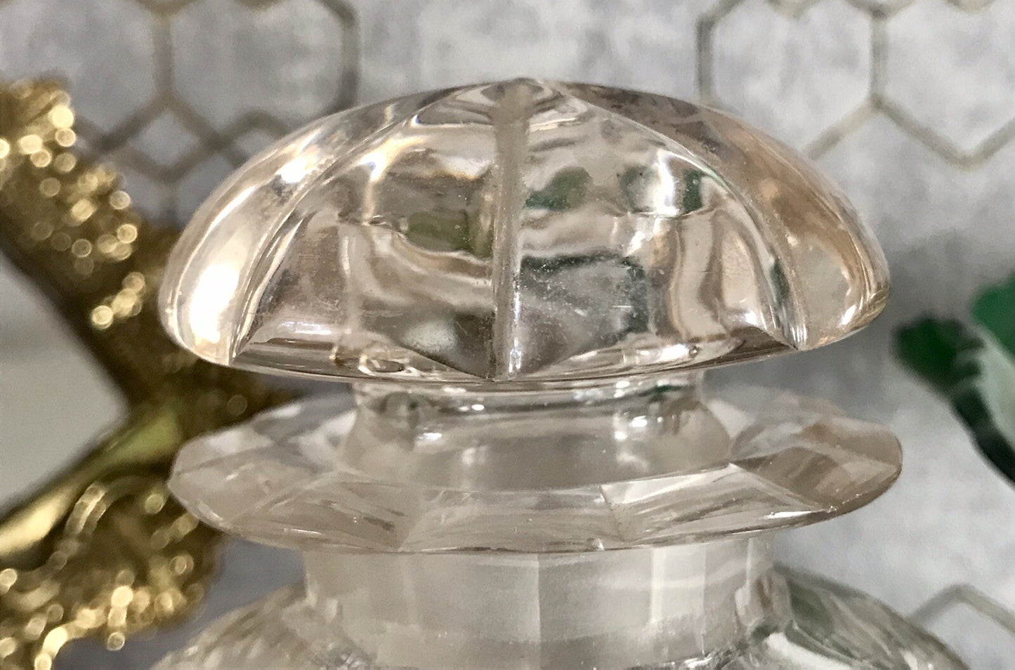 Antik uralt ~1850 Glasdose Schale m. Fuß Bonboniere Kristallglas Schliff Schnitt