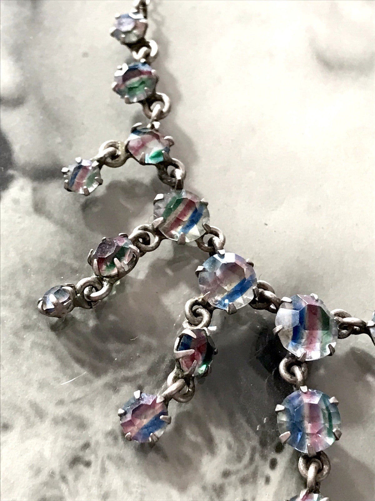 Antik Edel Art Déco 925 Silber Collier Halskette Rheinkiesel