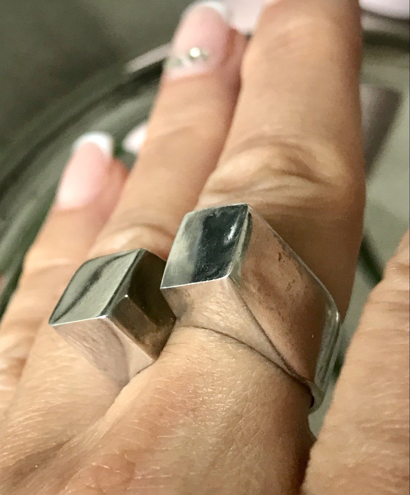 Vintage Modernist Designer DAMEN RING 925 Silber Cube Avantgarde 55 bis 59