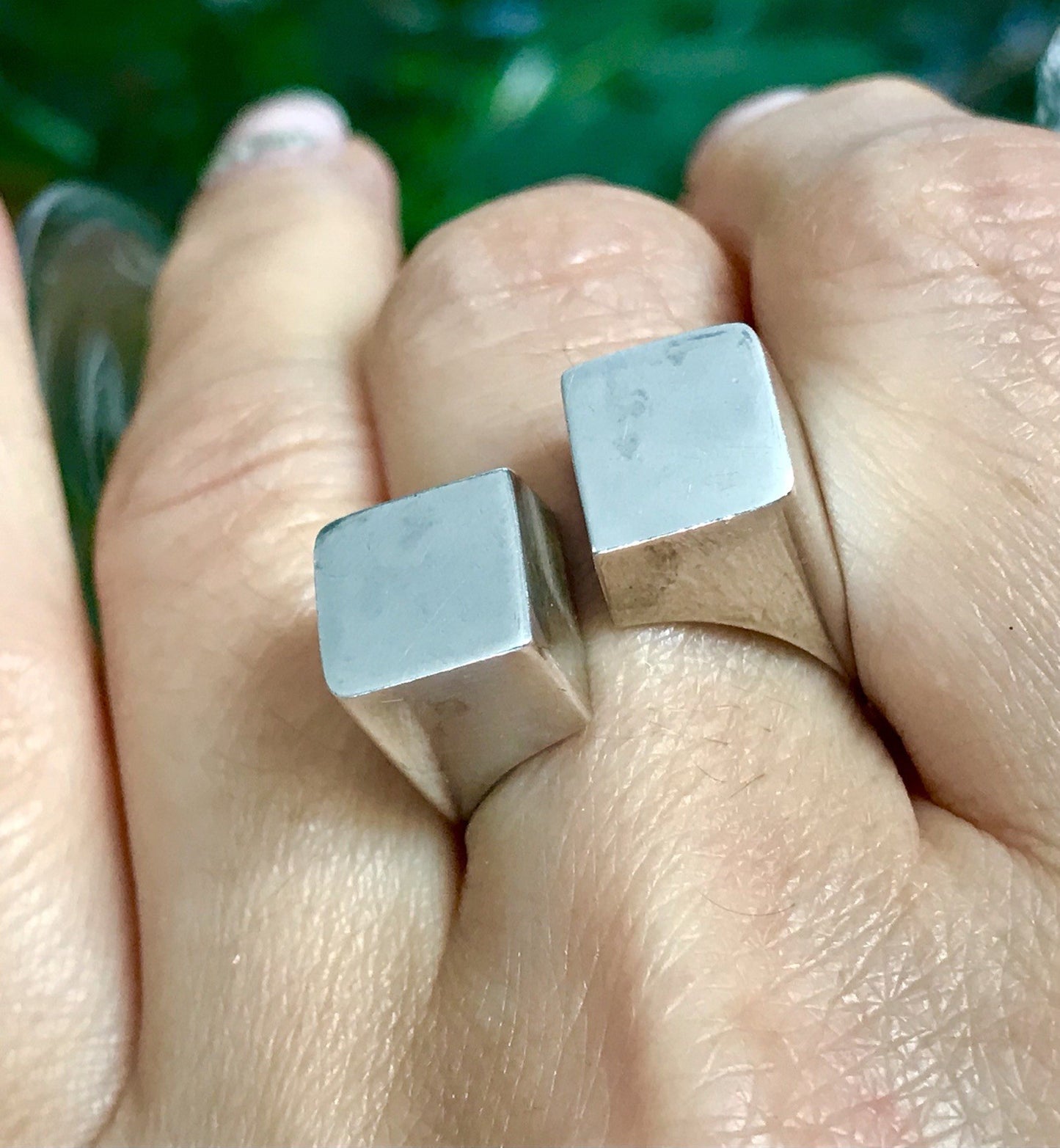 Vintage Modernist Designer DAMEN RING 925 Silber Cube Avantgarde 55 bis 59