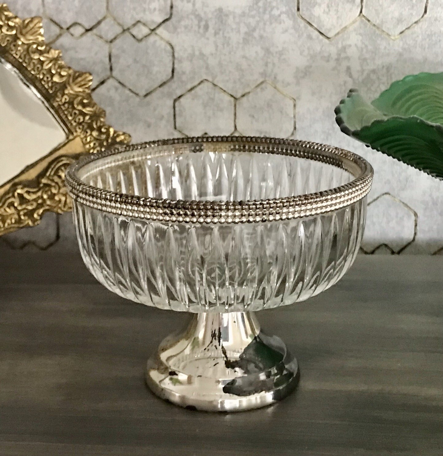 Vintage Glasschale Fußschale Schale Glas versilberte Montur Kristallglas?