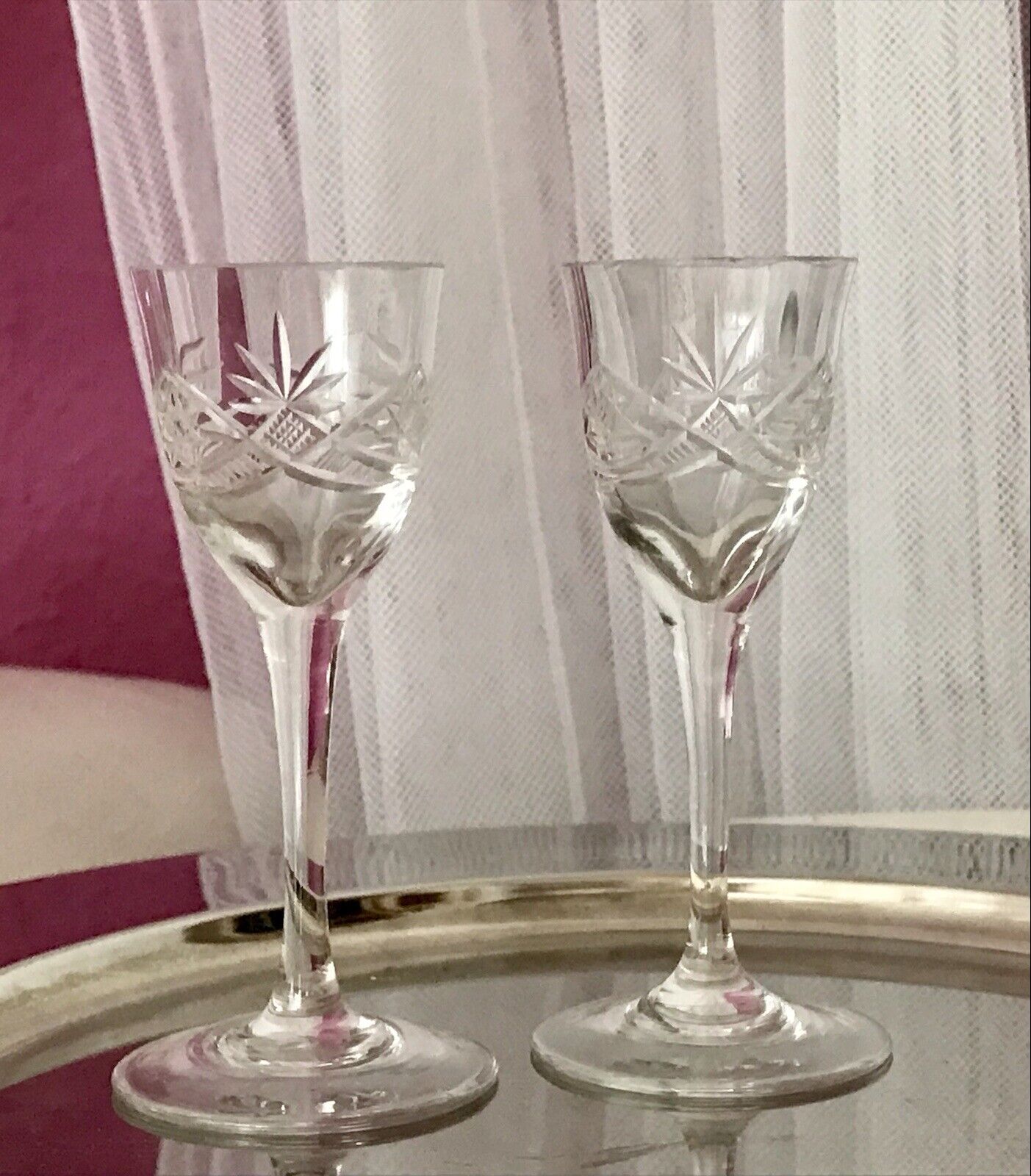 Antik 2 hochstielige Jugendstil Art Déco Likörgläser Kristallglas Schliff EDEL