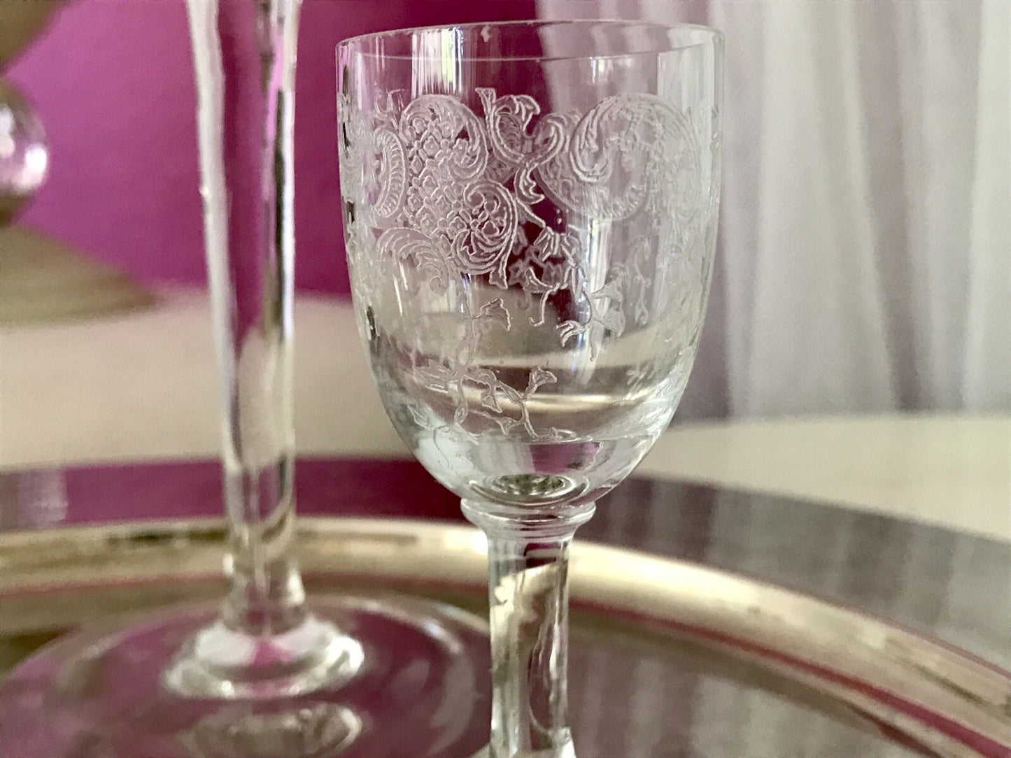 Konvolut Antik 3 Gläser Weinglas Sektglas Likörglas gerippt Ätzglas Jugendstil