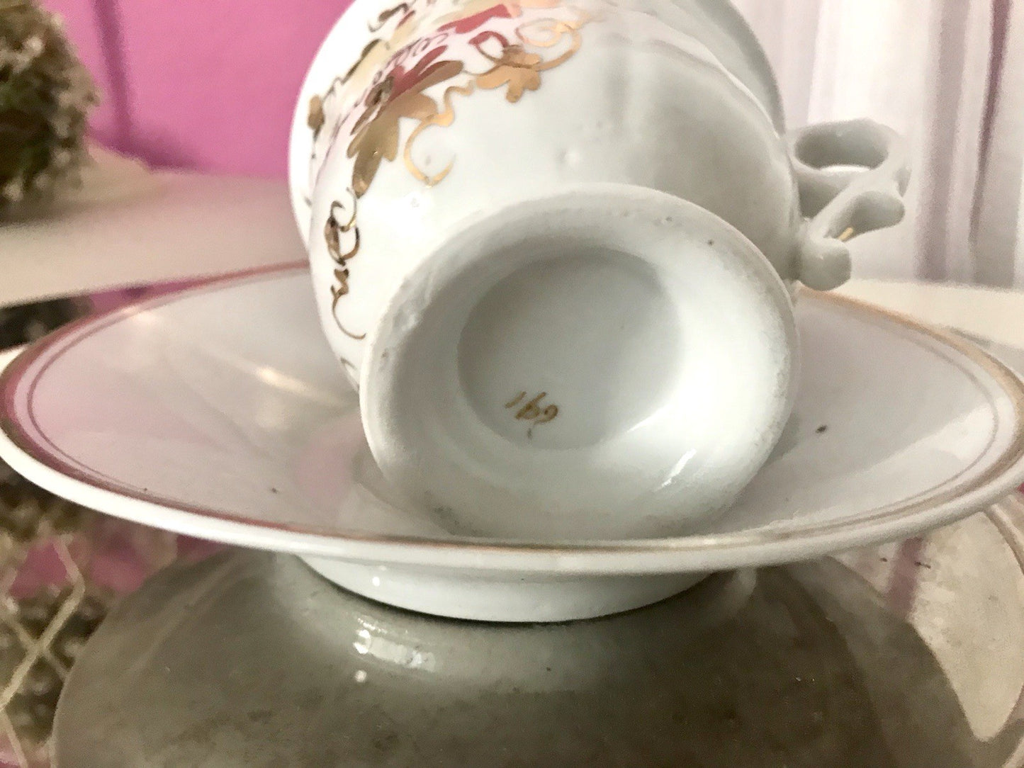 Antik Porzellan Andenken Becher Gedeck Sammeltasse Tasse „Dem Hausherrn“