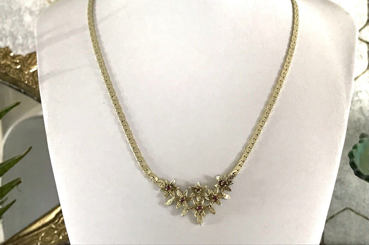 Antik Edel Jugendstil 925 Silber vergoldet Collier Halskette Rubine