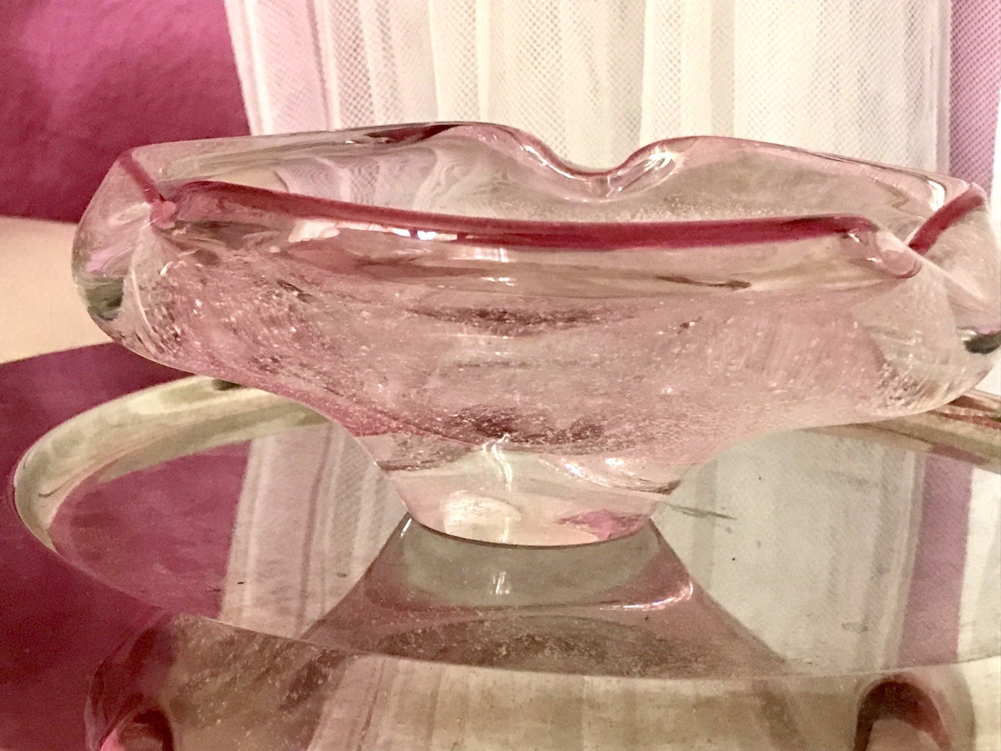 Murano 60er 70er Jahre Schale Glas rosa rot So Schön! Schaum Luftblasen