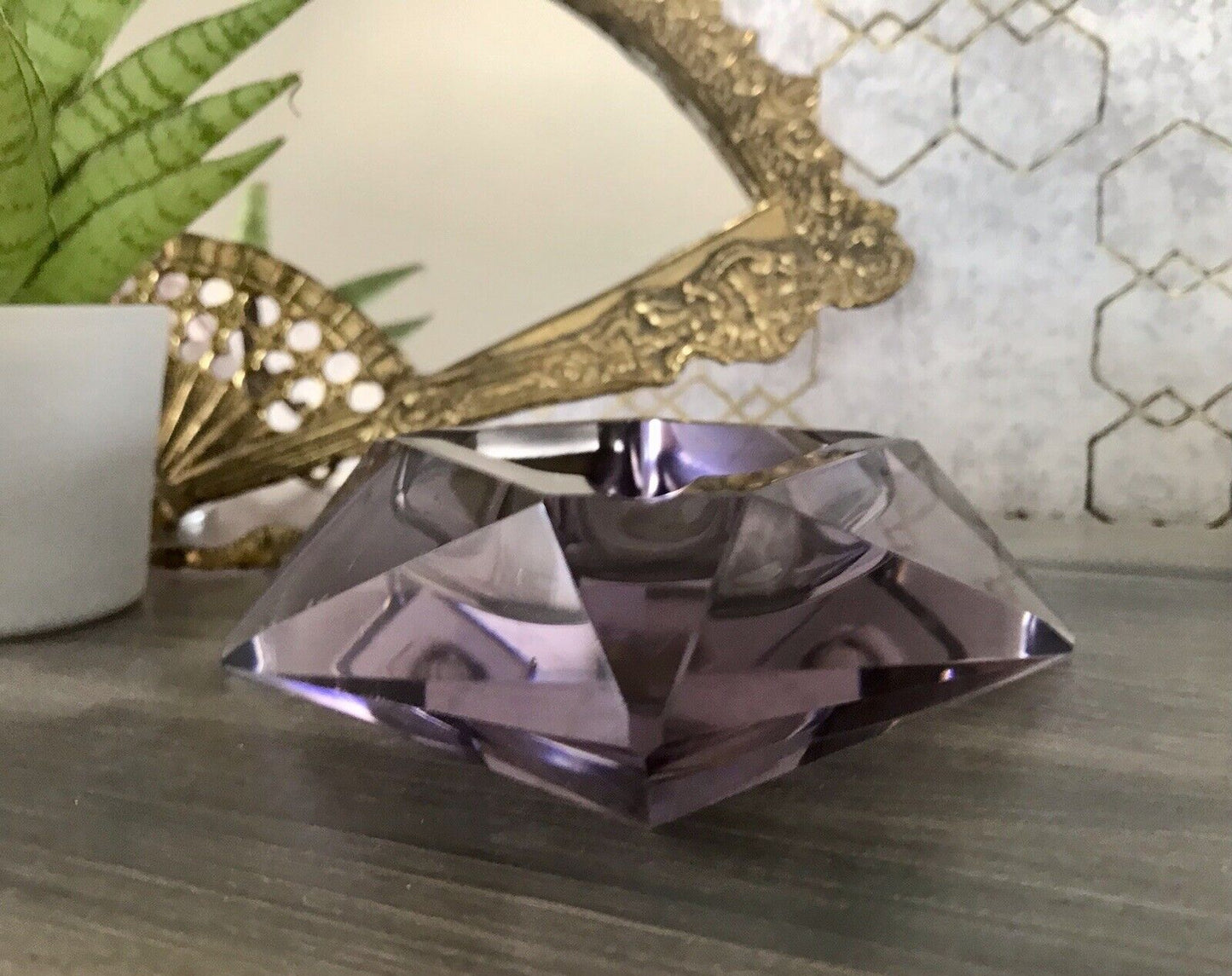 Antik Art Déco Aschenbecher Ascher lila Kristallglas Glas Burkert? Alexandrit