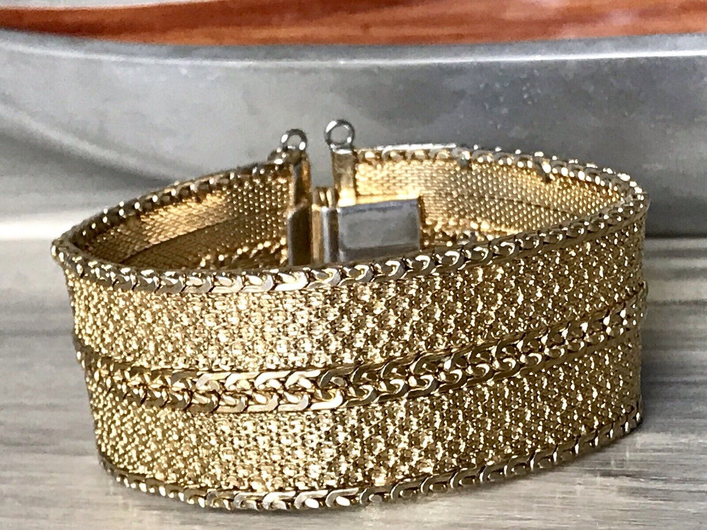 Vintage breites Teppicharmband Armband vergoldet Amerik. Doublè