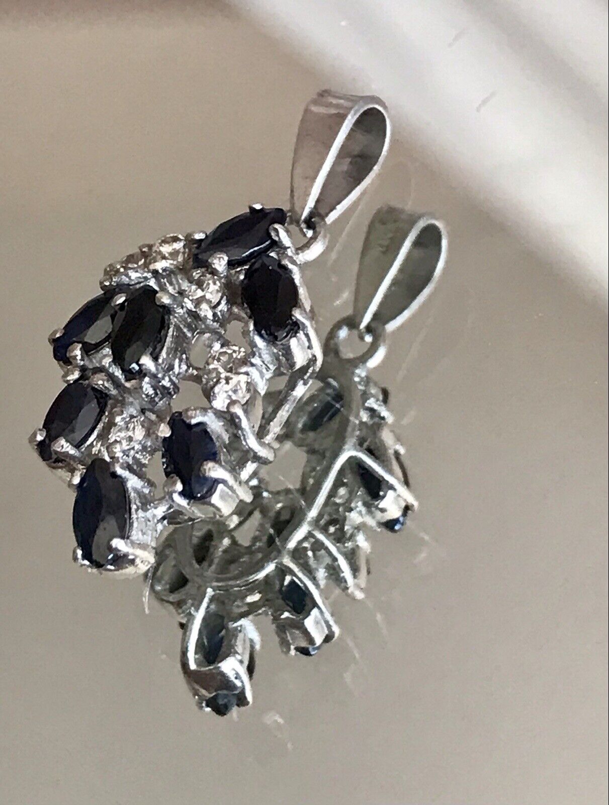 Antik Art Déco DAMEN 925 Silber Saphire? & farblose Steine Anhänger WUNDERSCHÖN!
