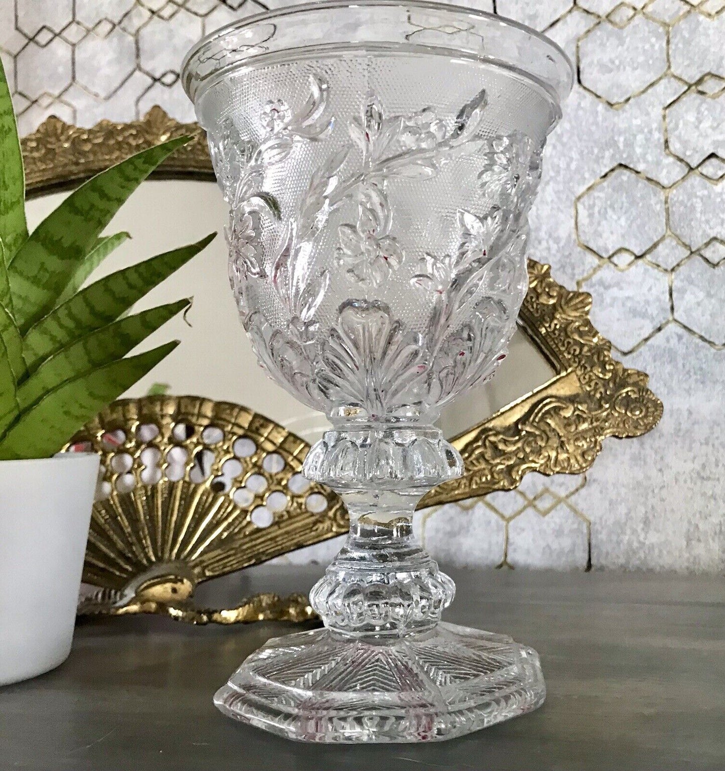 Antik Fußbecher Kelch Becher Weinglas Pokalglas Kristallglas? ~1830