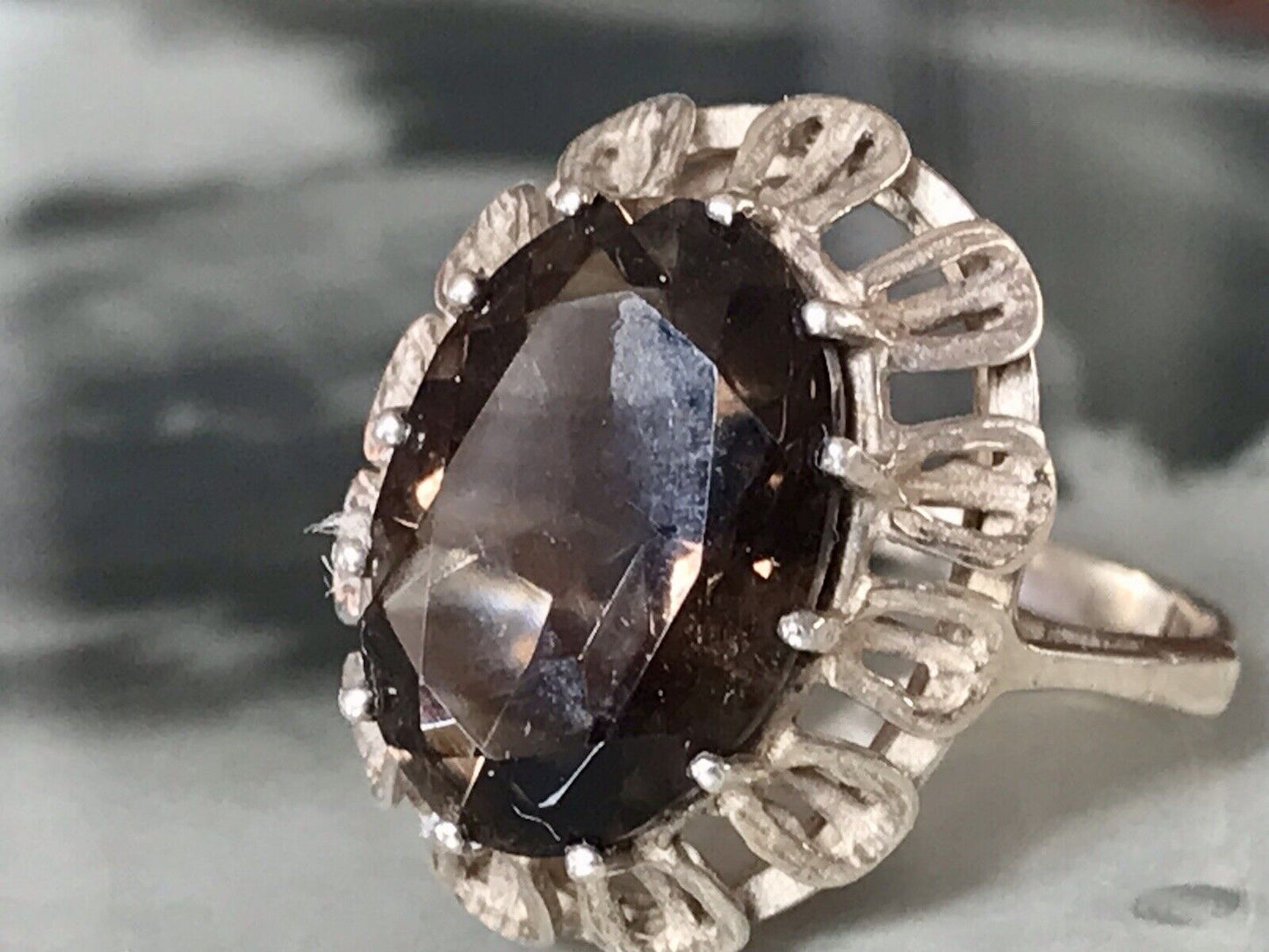 Vintage Edel Rauchquarz Stein DAMEN RING Silber 835 Gr.57 1,81