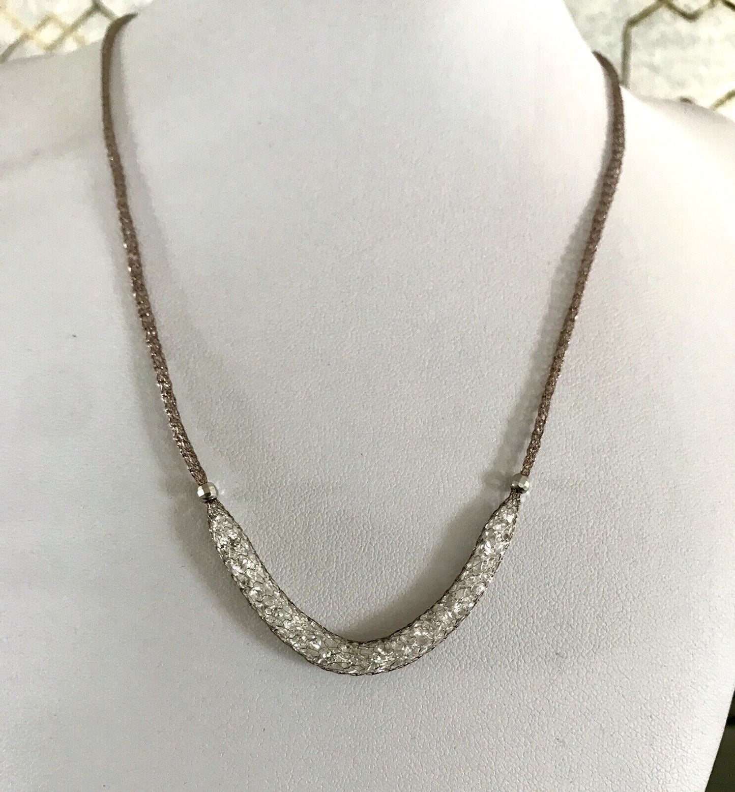 Alt Vintage Edel Gold 333 Gold & 925 Silber Collier Halskette Goldnetz Steine
