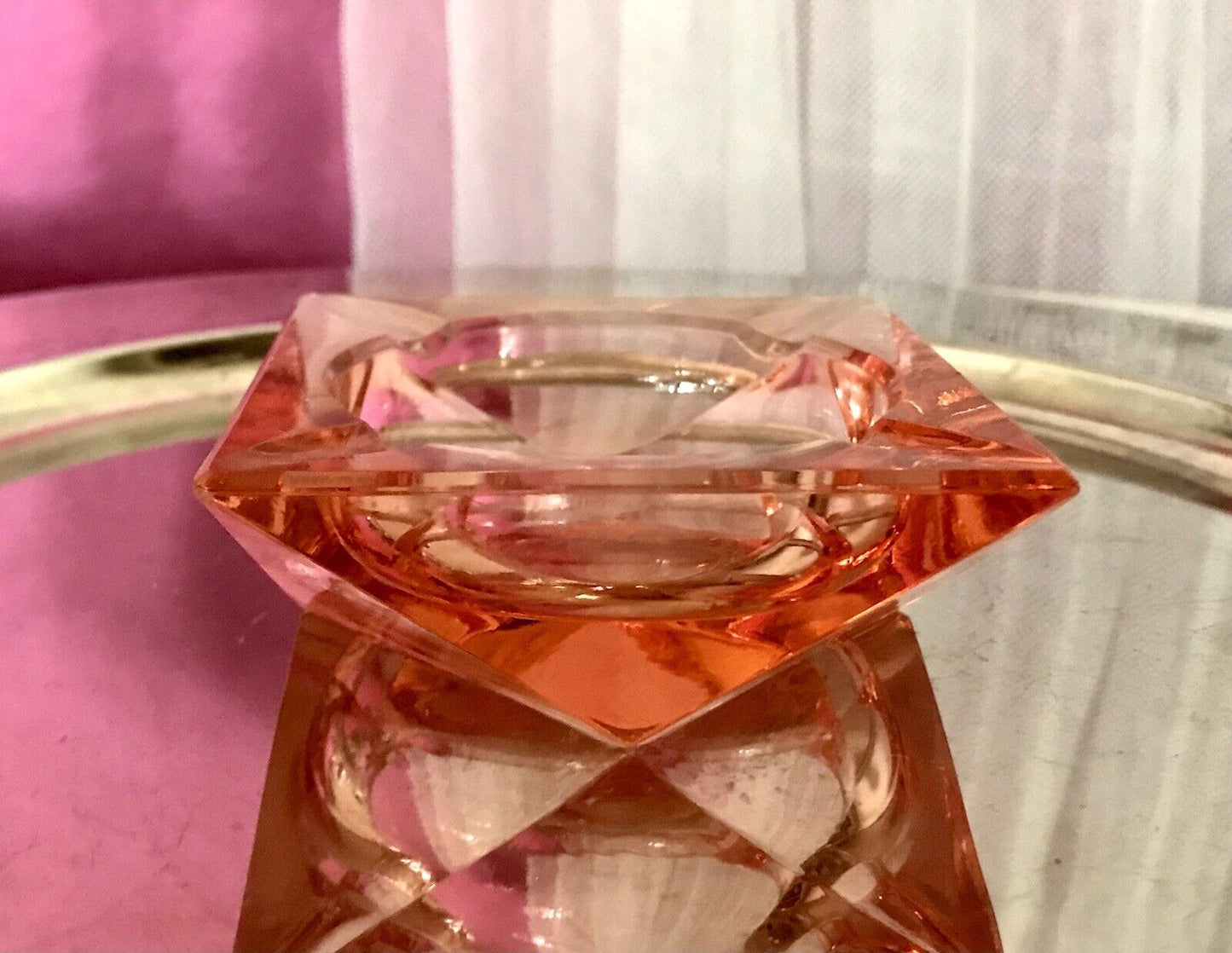 Antik Art Déco Aschenbecher Ascher Rosalin Pressglas Glas geometrisiert