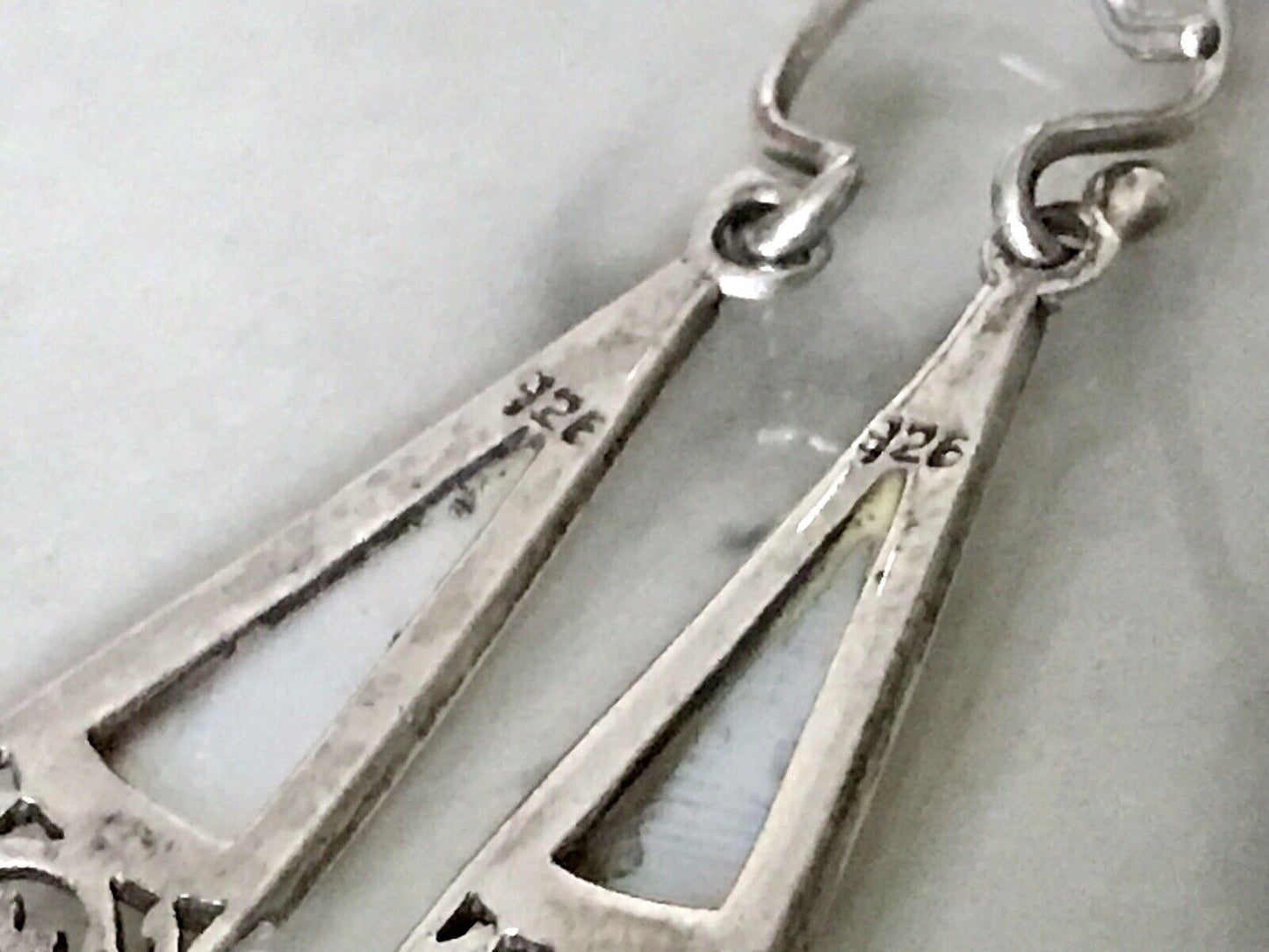 Alt Vintage Ohrhänger Ohrringe DAMEN 925 Silber Perlmutt Steine SUPER Design!!!