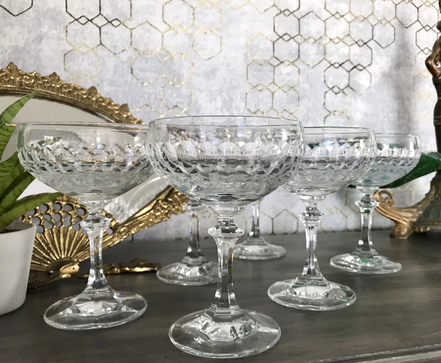 Vintage 8x Champagnerschalen Sektschalen Kristallglas Schliff Bleikristall