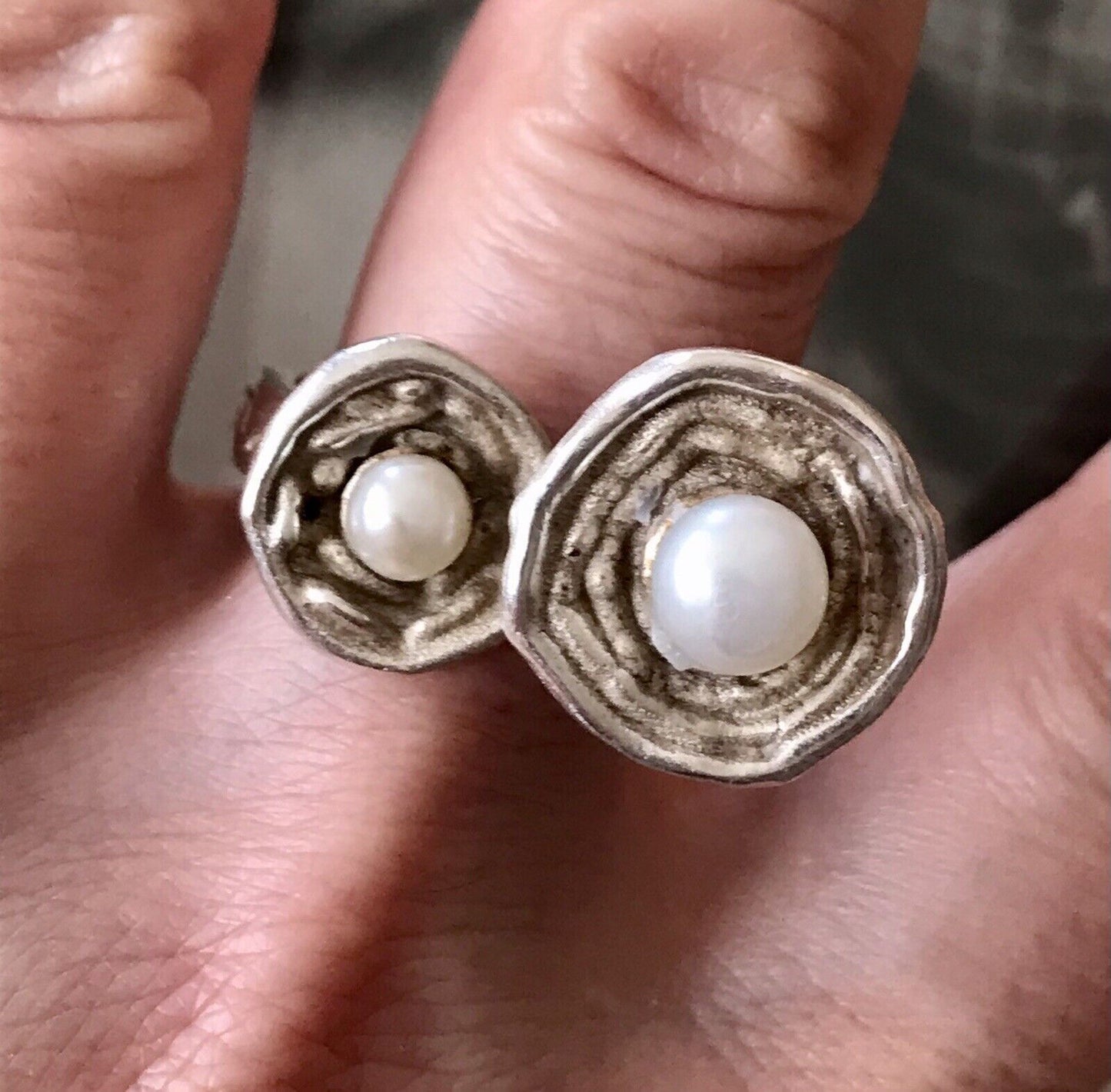 Vintage Modernist Designer DAMEN RING 925 Silber ADK Gr.58- 60 Perlen