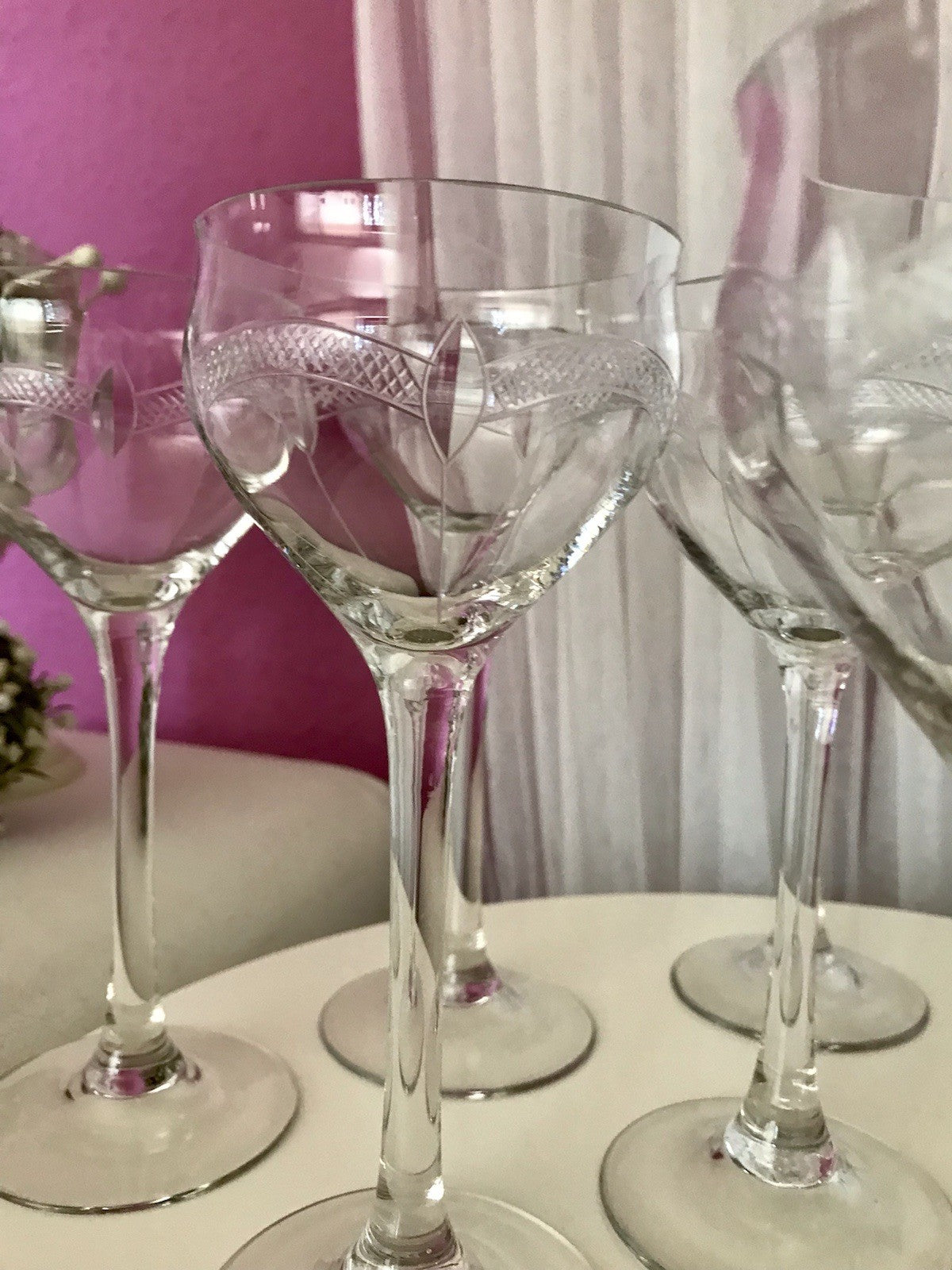 Antik Weingläser 10x Gläser Jugendstil optisch gerippt Schliffdekor