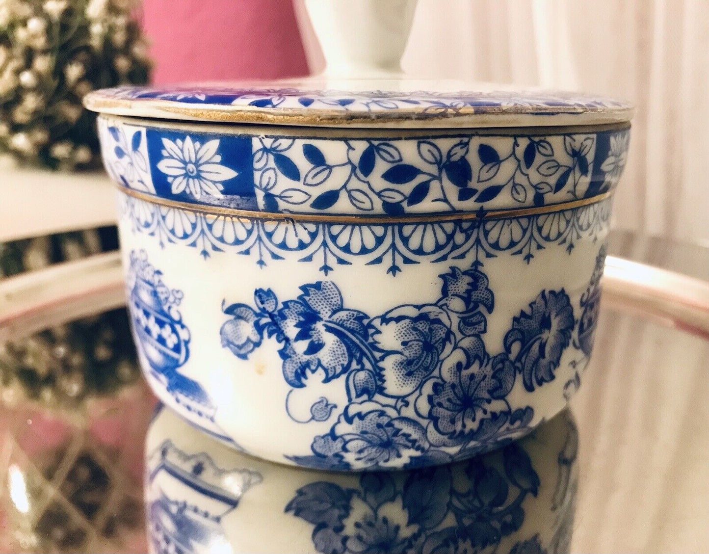 Antik Art Déco Porzellan Deckeldose Dose China Blau Oscar Schaller ??