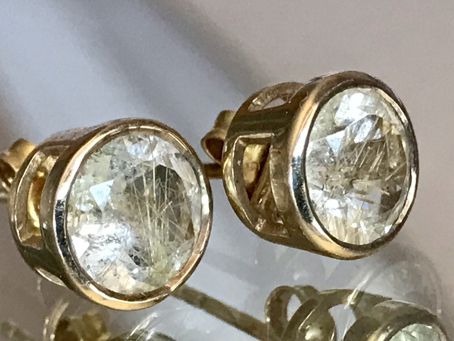 Ohrringe Ohrstecker DAMEN Silber vergoldet gold Bergkristall? Einschlüsse