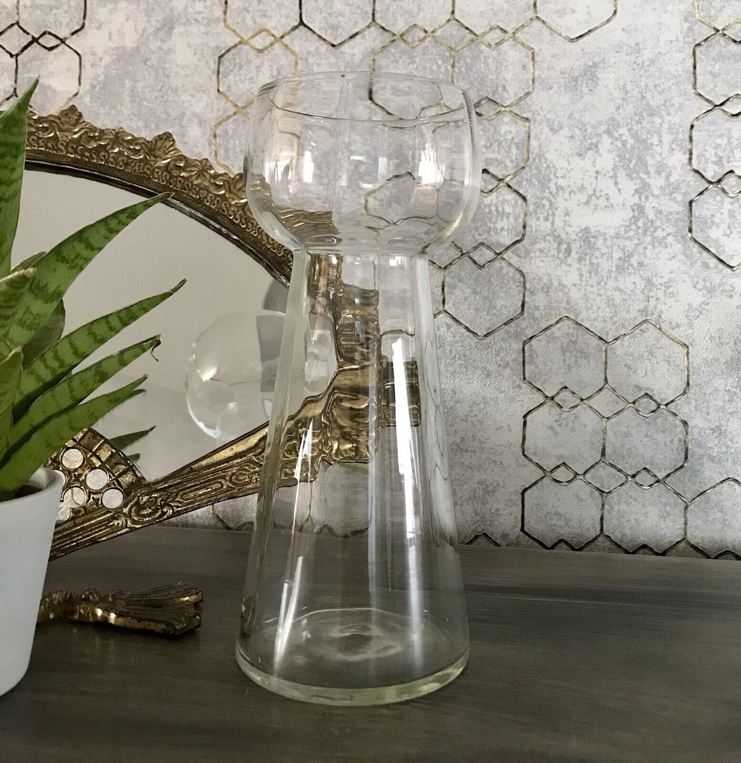 antik Art Déco Glasvase Hyazinthen Glas Vase Zwiebelglas gerippt