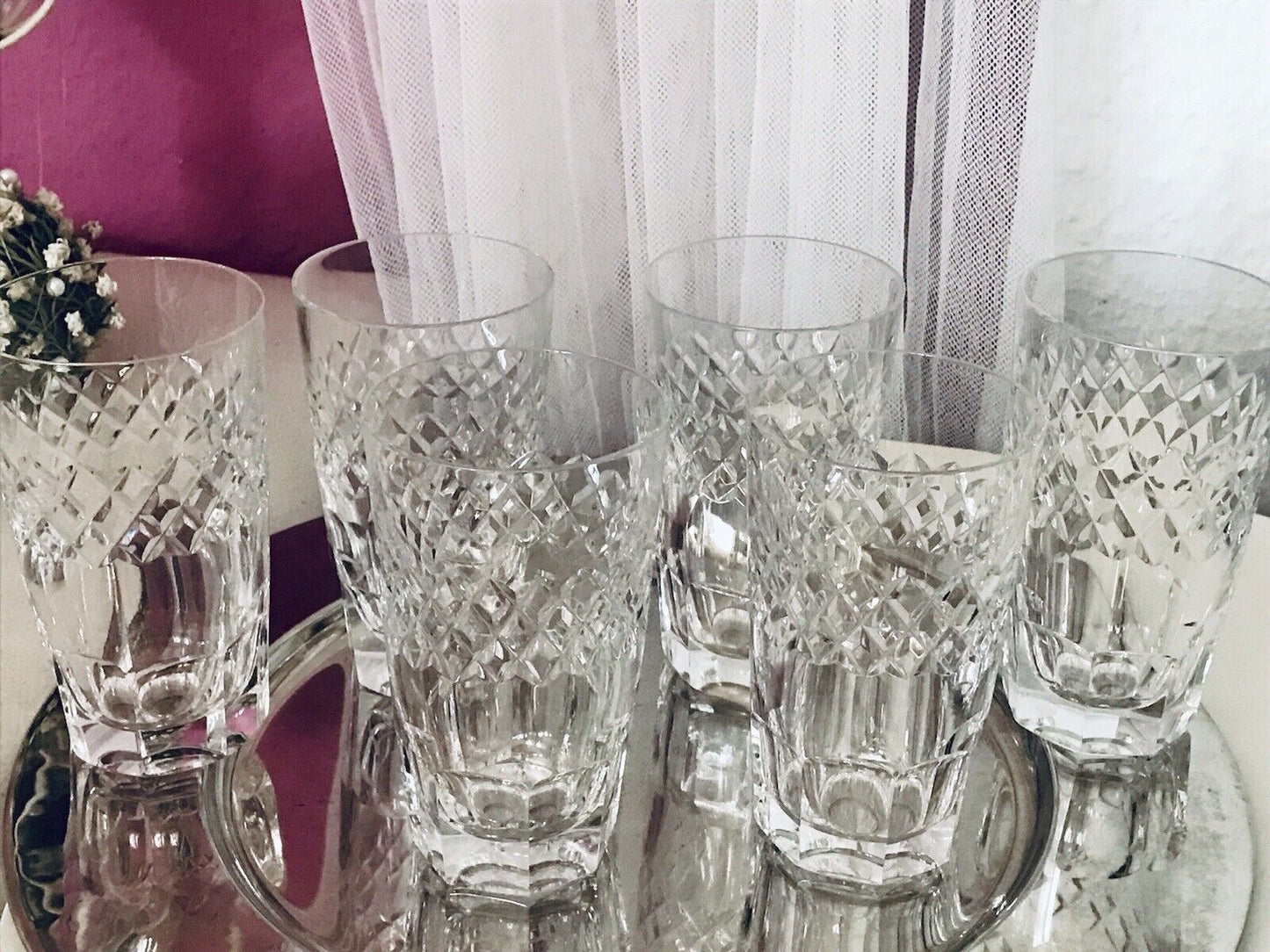Vintage SEHR EDEL 6x Wassergläser Gläser Becher Kristallglas schön kantiger Fuß