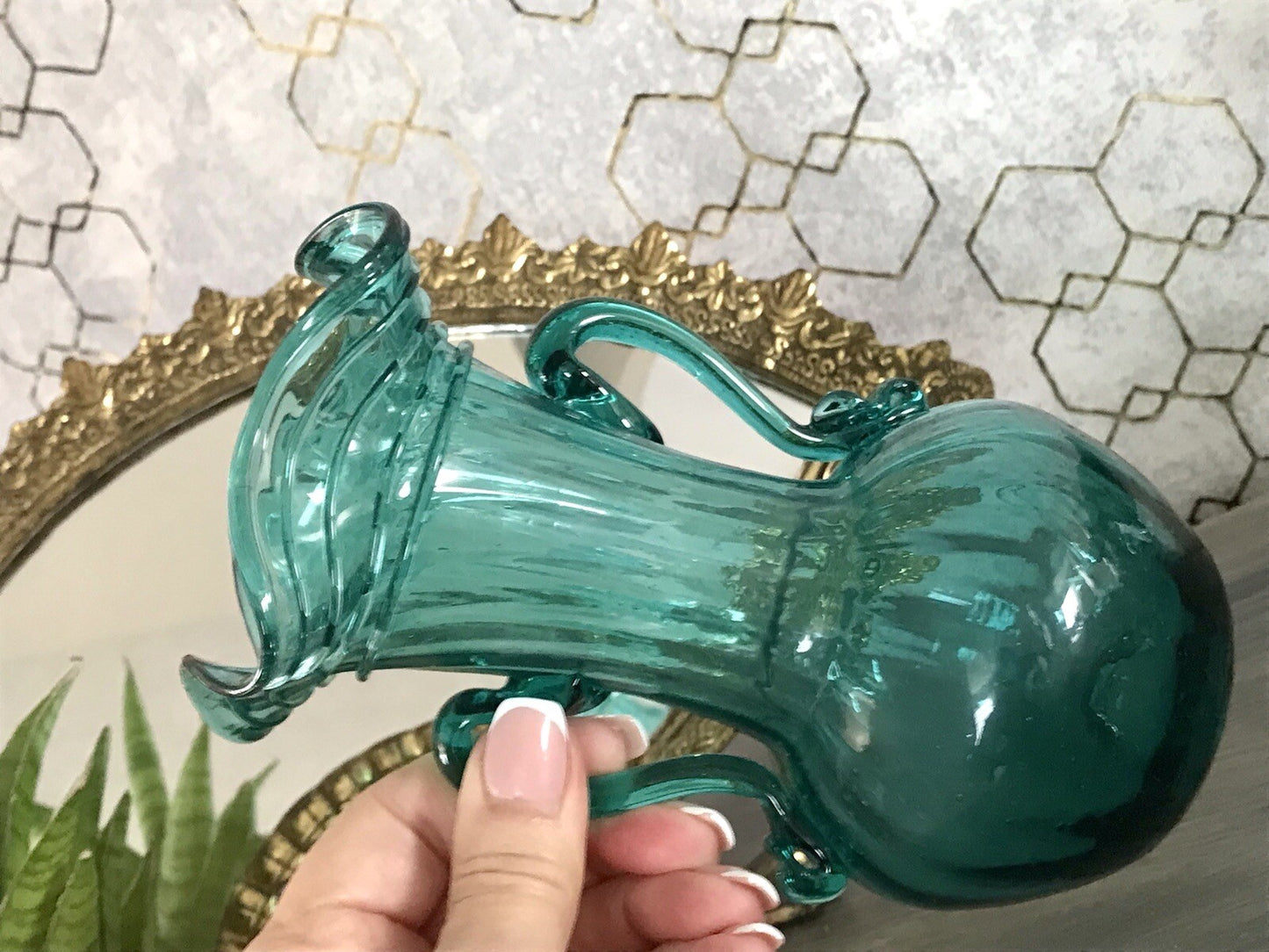 Antik Glasvase Vase Türkis Blau Glas Abriss Aufschmelzungen Murano?