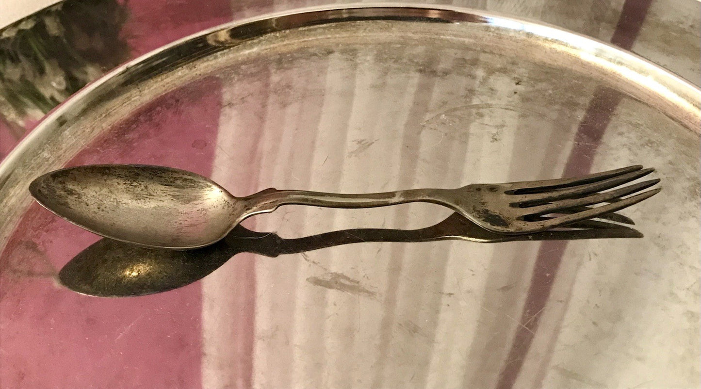 Antik Rarität Gaffel Löffel und Gabel in einem versilbert
