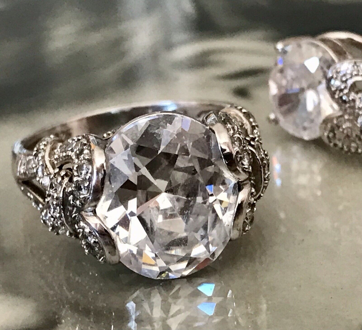 Edel Schmuck Set DAMEN RING & Ohrringe Silber 925 Gr.63 Steine Cubic Zirkonia