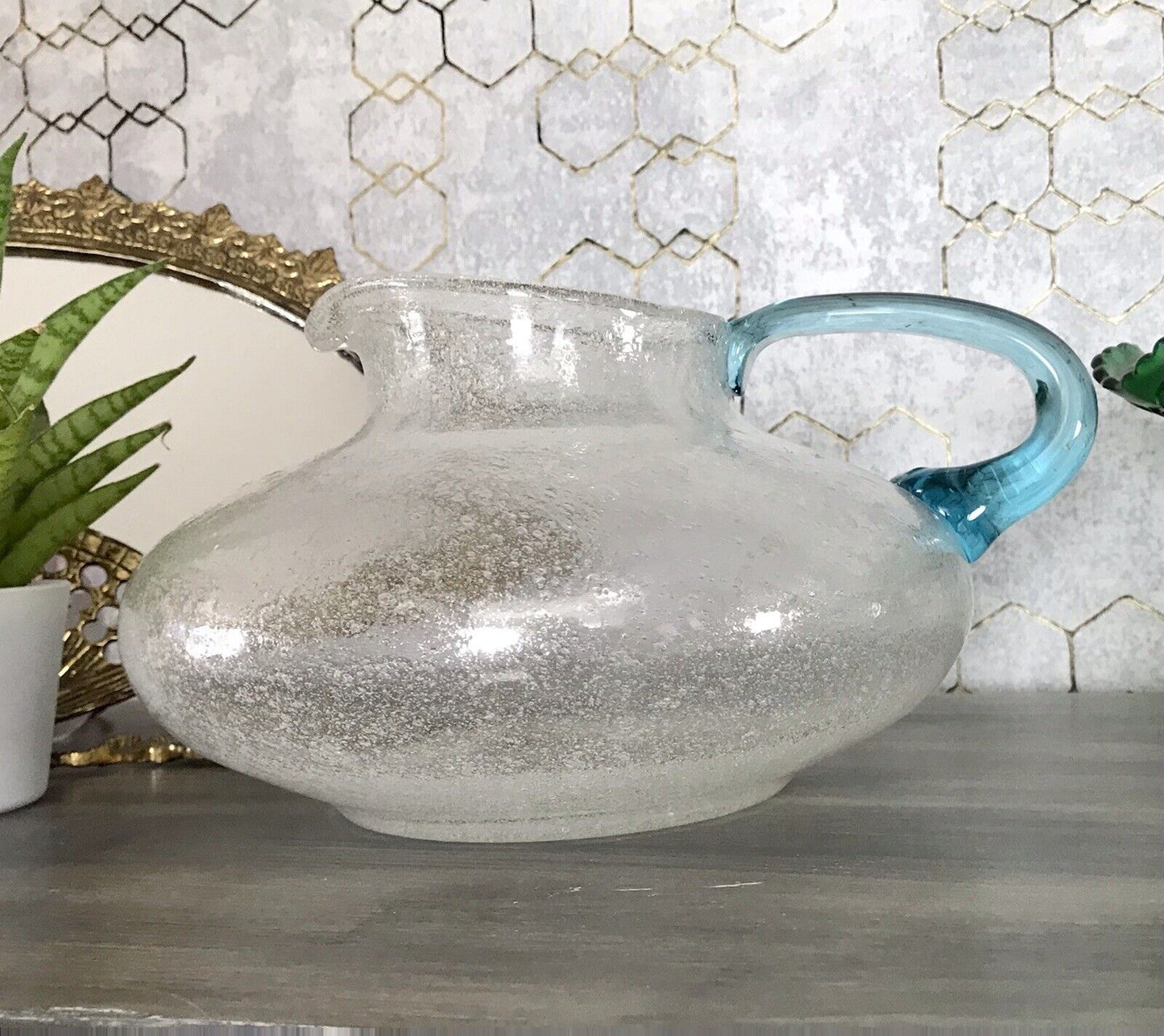 Vintage Glaskunst Kanne Krug Glaskrug Karaffe Glasvase Glas Schaumglas