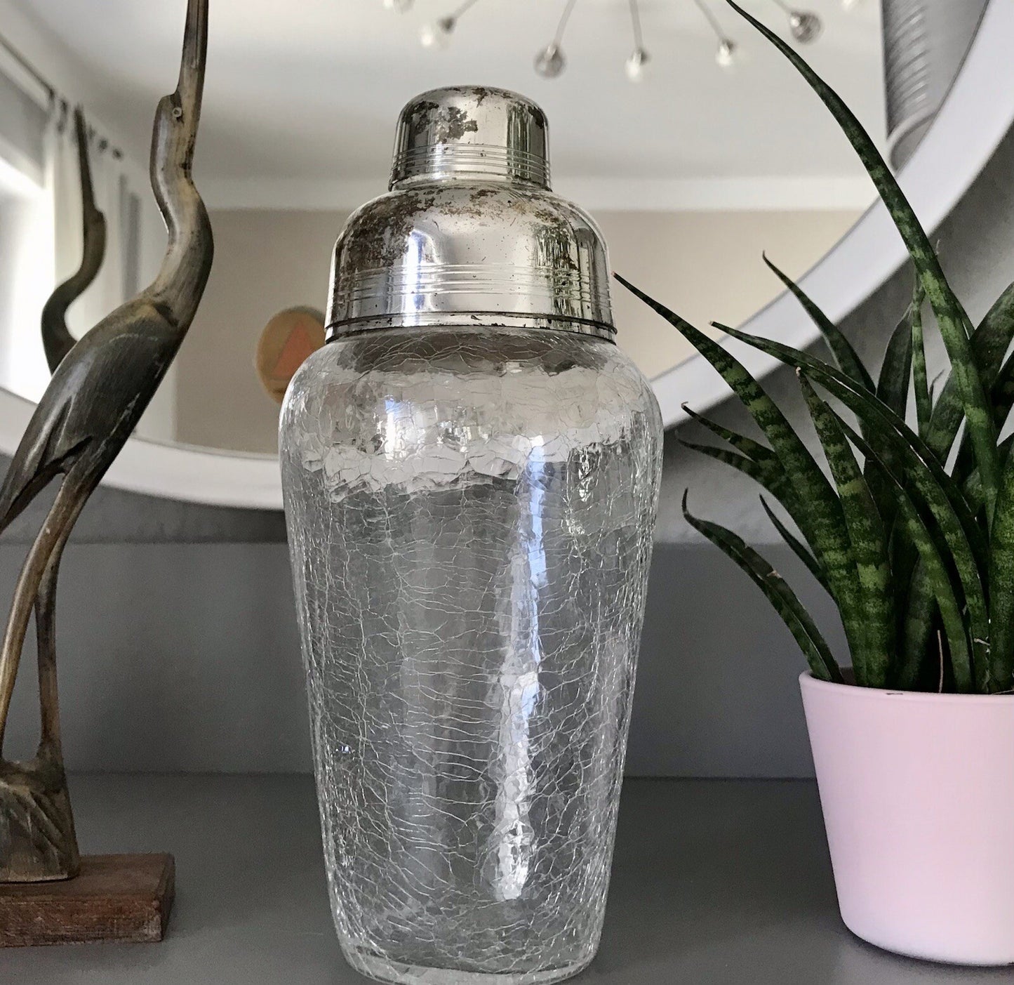 Vintage Glas 60er Craquelée versilbert Montur Getränke Cocktail Shaker