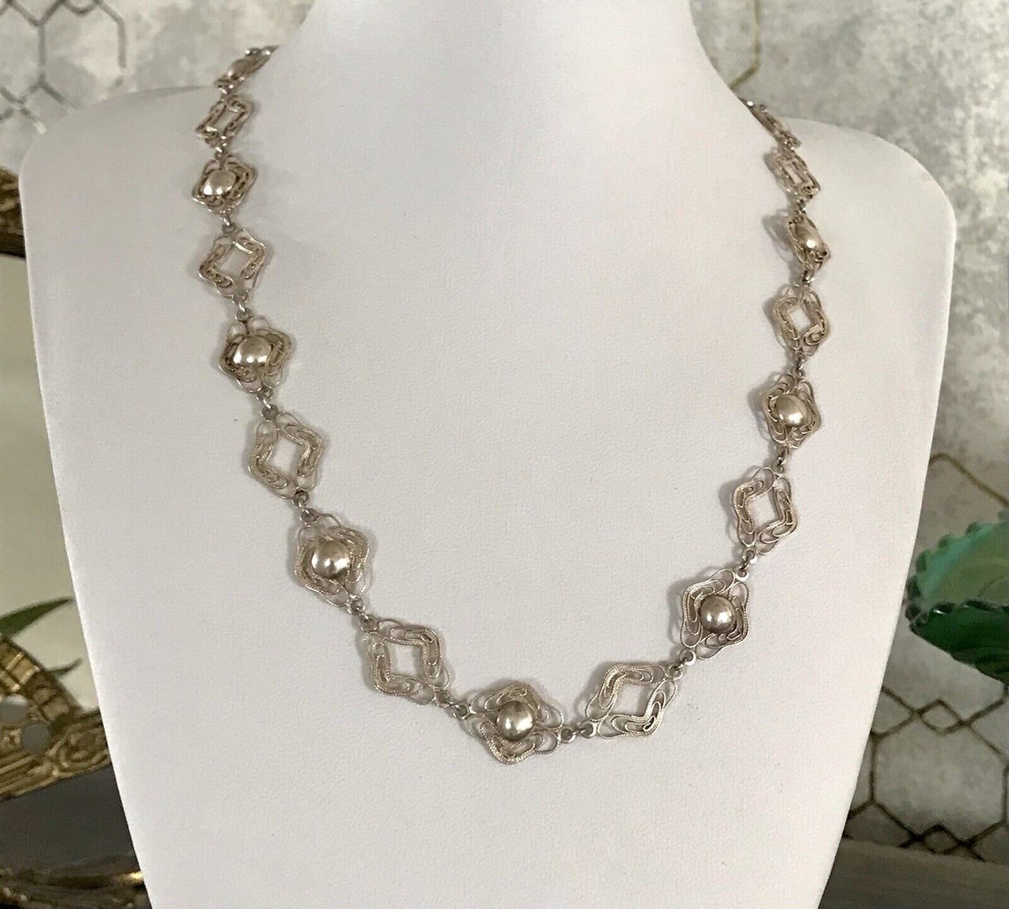 Alt Vintage Edel 835 Silber Collier Halskette