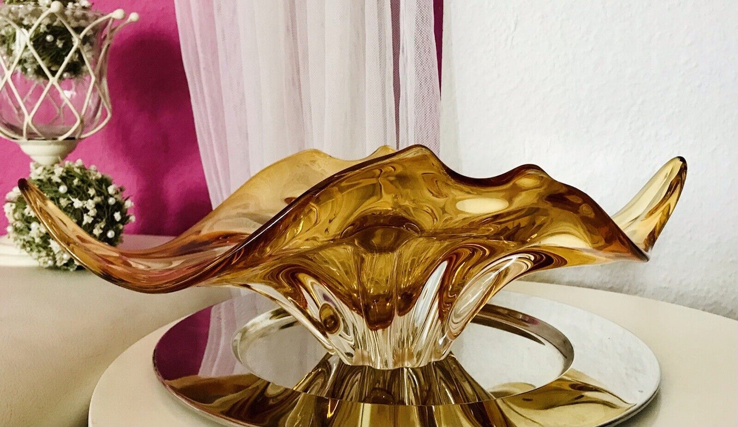 Vintage GROß 60er Somerso Murano Schale Glas Gelb Überfangglas Erscheinung