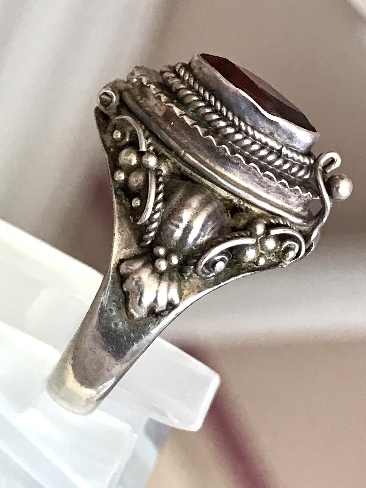 Vintage Edel Granatstein? DAMEN Giftring RING Silber 925 Gr.57