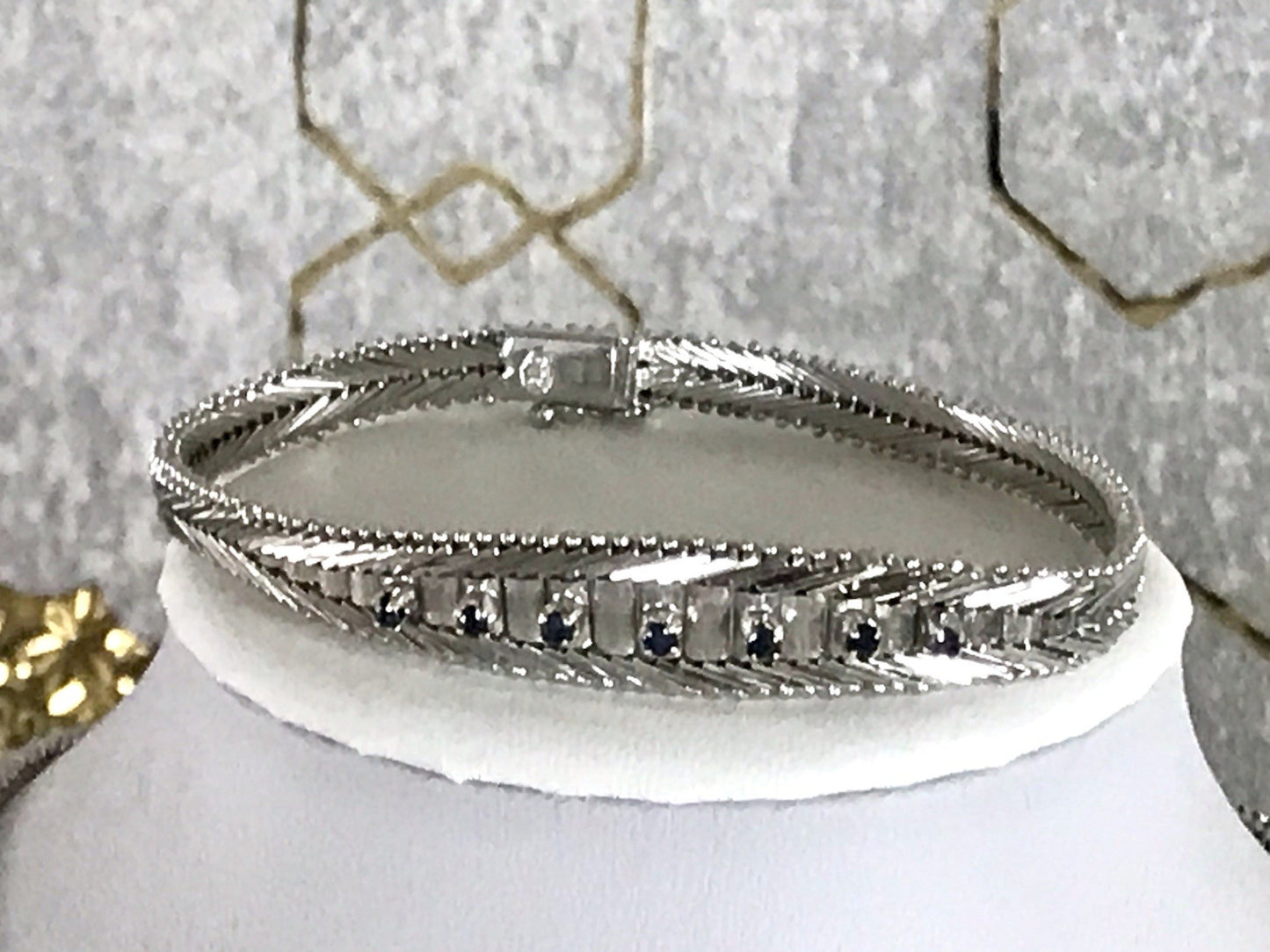 Antik Edel Art Déco 835 Silber Collier rhodiniert Halskette blau Steine Armband