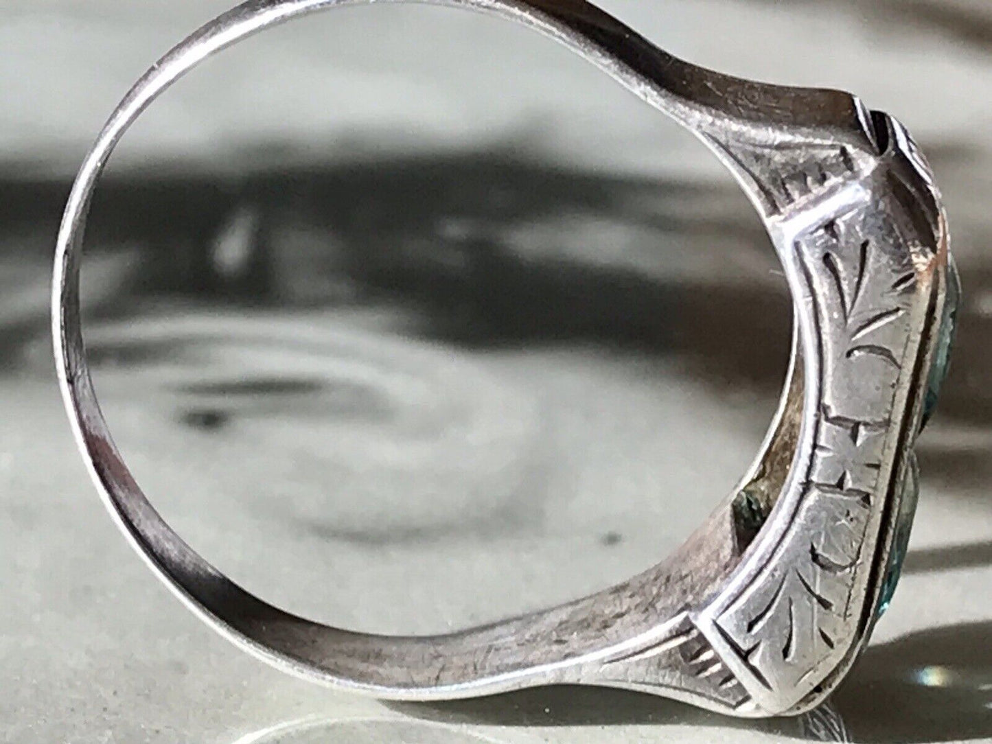 Antik Art Déco Unisex RING Silber Gr. 62 19,7 Blaugrüne Steine