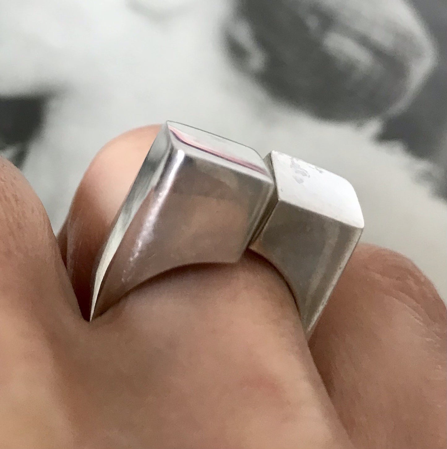 Vintage Modernist Designer DAMEN RING 925 Silber Cube Avantgarde 55 bis 59