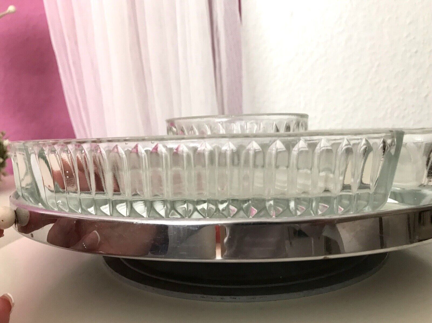 Antik schöne Art Déco Schale Tafelaufsatz Kabarett-Schale Pressglas drehbar