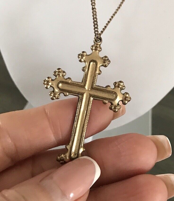 Antik Alt Amerik. Doublè Kreuz Anhänger schön Farbe gold
