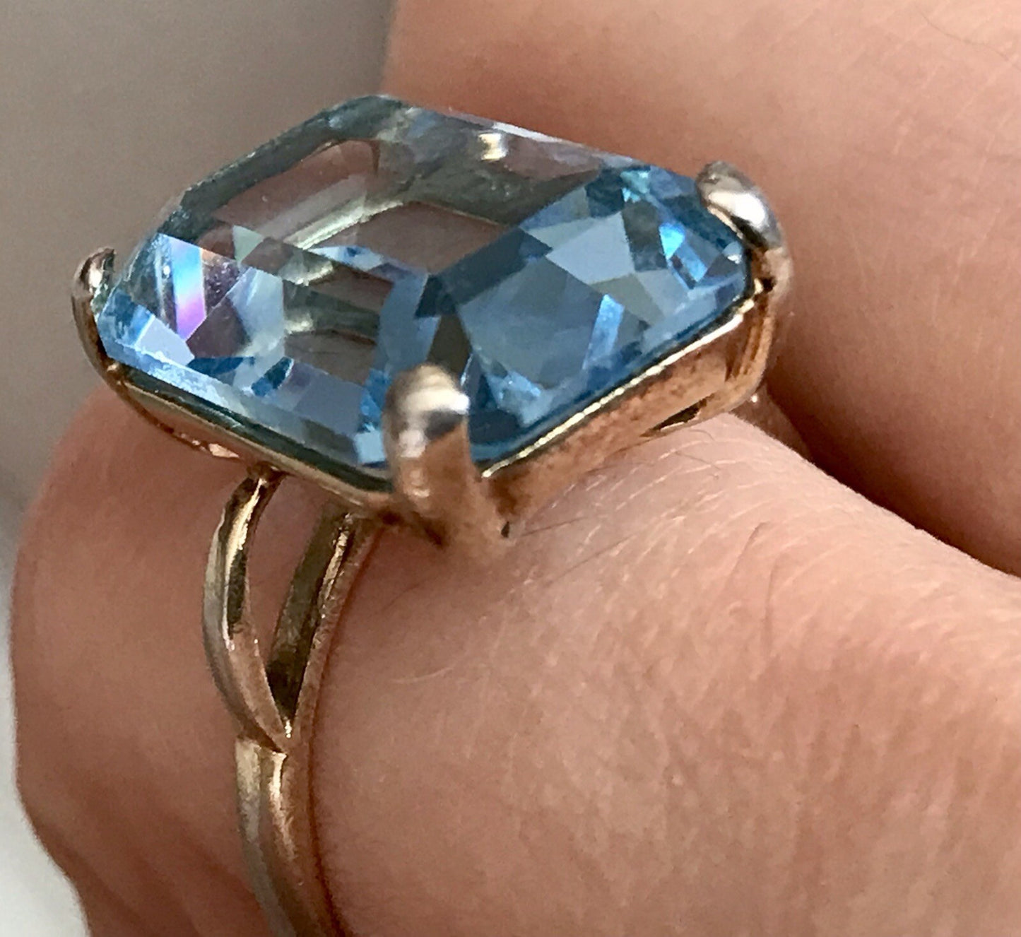 Vintage alt Damen Ring blauer Stein Silber vergoldet 925 Gr.59 18,8 wunderschön!