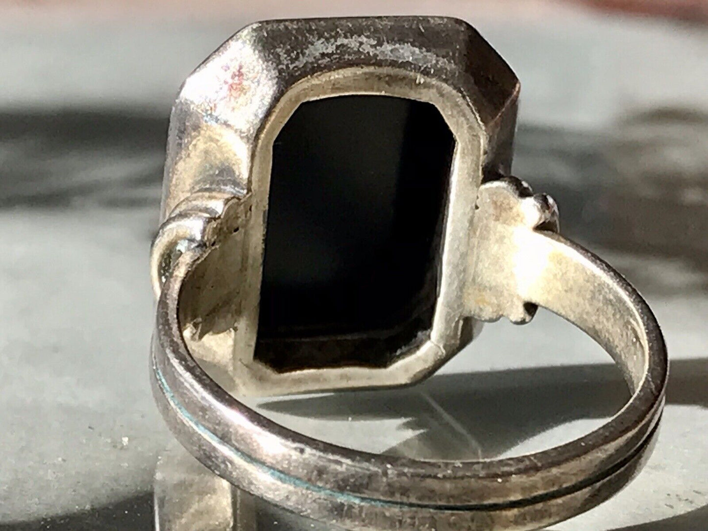 Antik Art Déco Edel Onyx Siegel RING Silber 835 Gr.60
