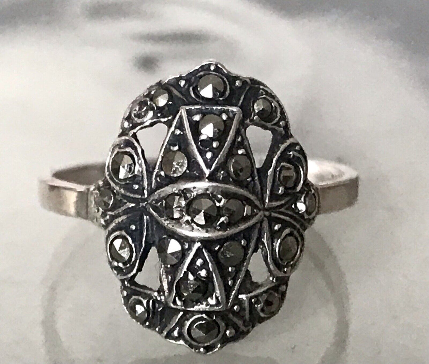 Antik Art Déco Edel Markasite DAMEN RING Silber 925 Gr.52 53 Schiffchen 1,68