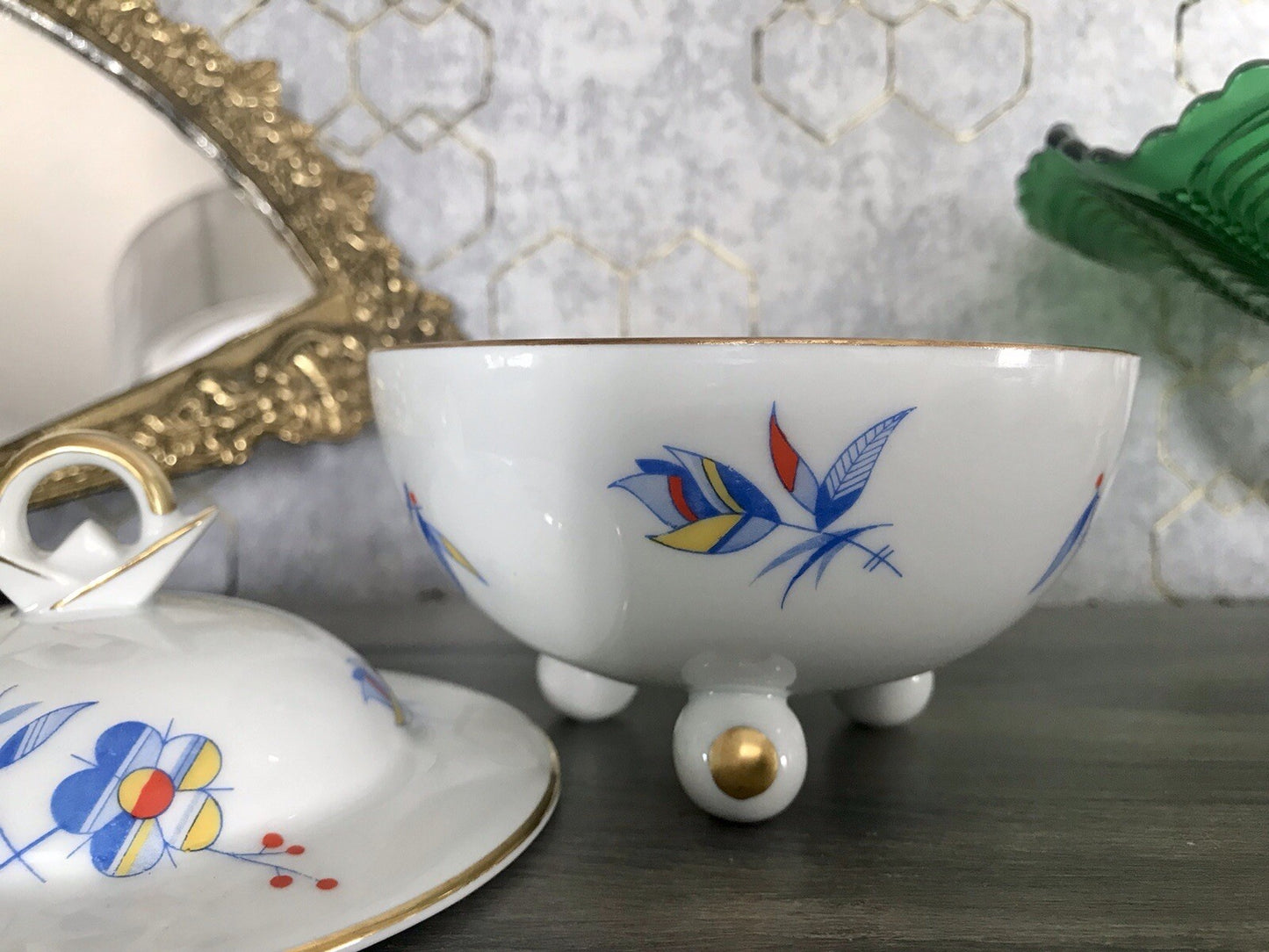 Antik Art Déco Porzellan Dose Deckeldose Schatulle Bonboniere Ullersricht Weiden