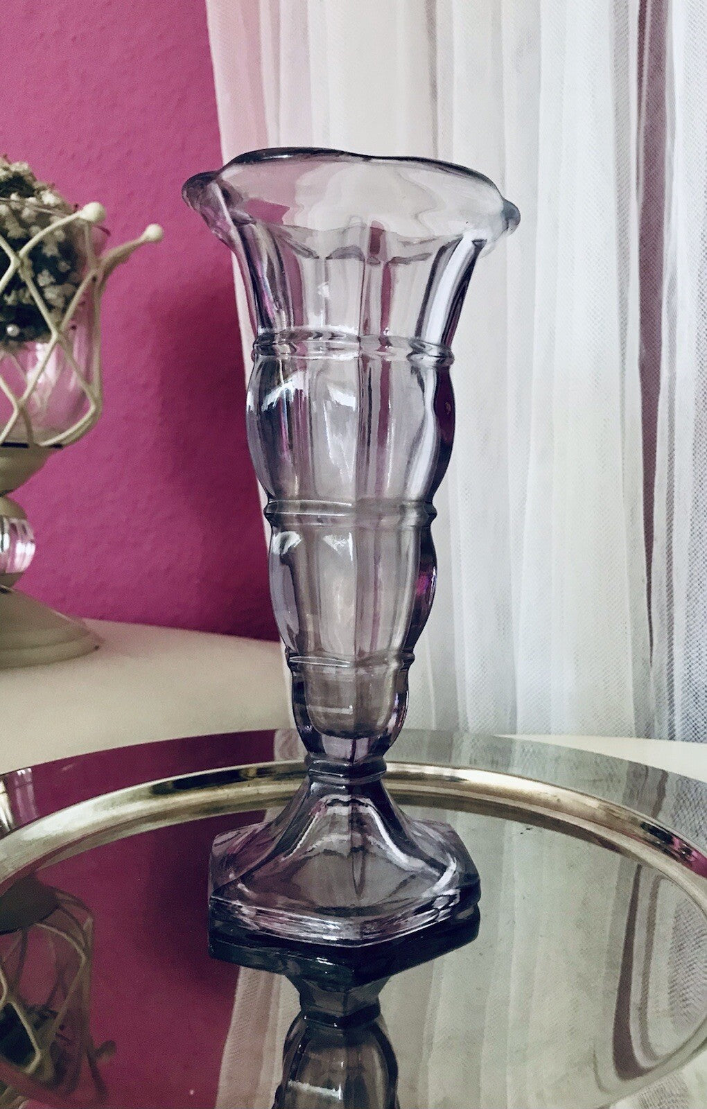Antik Art Déco 1 Vase Glasvase Pressglas Lila Glas
