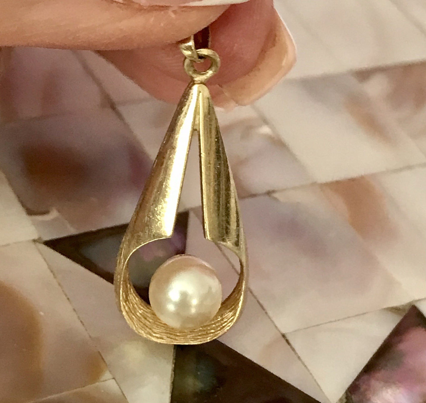 Vintage Designer Anhänger Perle Amerik. Doublè vergoldet